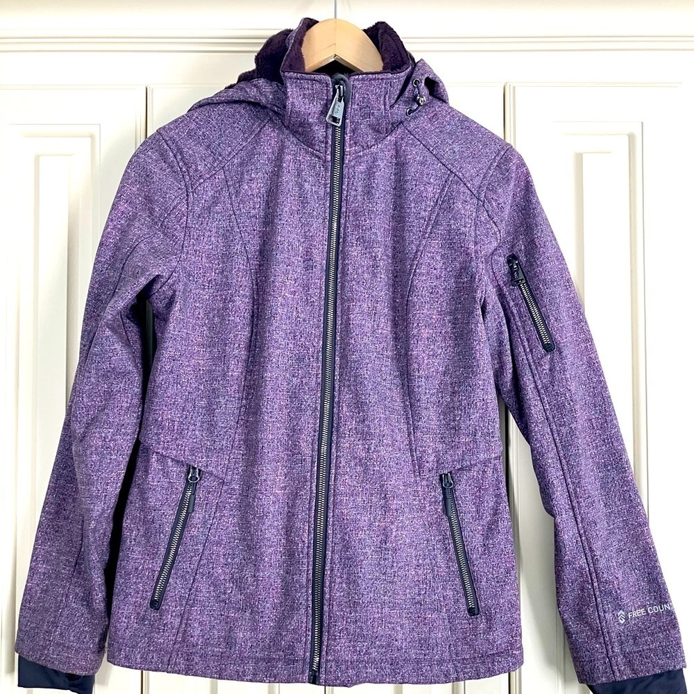 Free Country Purple Water Resistant Zip Up Hooded Fleece Lined Jacket Size Small